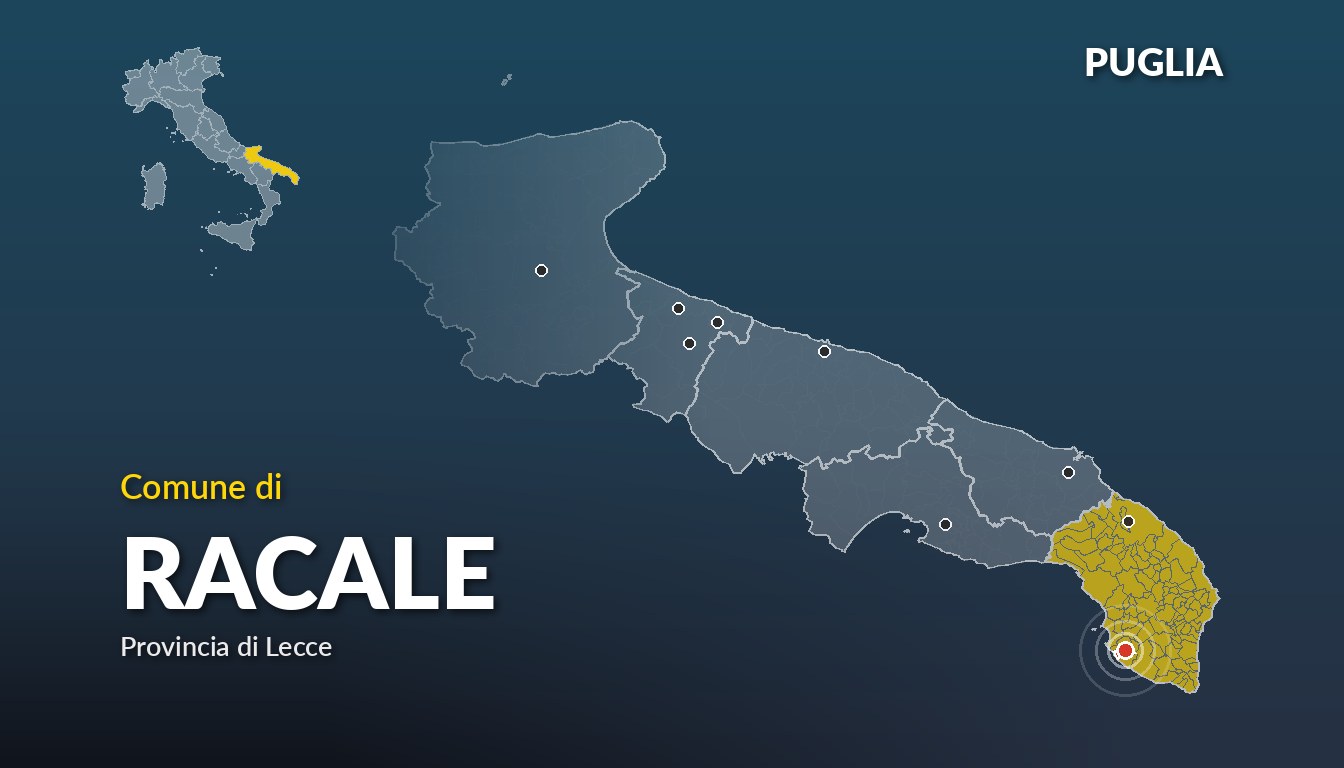 Cartina del Puglia con la posizione del comune di Racale, in provincia di Lecce