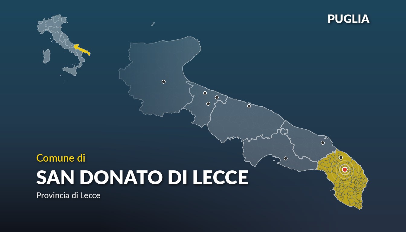 Cartina del Puglia con la posizione del comune di San Donato di Lecce, in provincia di Lecce
