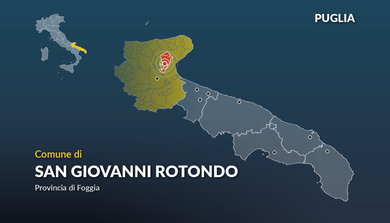 Cartina del Puglia con la posizione del comune di San Giovanni Rotondo, in provincia di Foggia