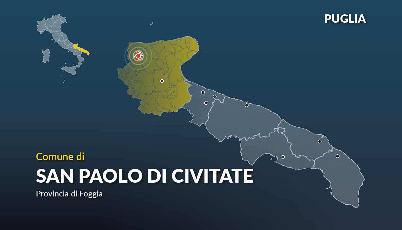 Cartina del Puglia con la posizione del comune di San Paolo di Civitate, in provincia di Foggia
