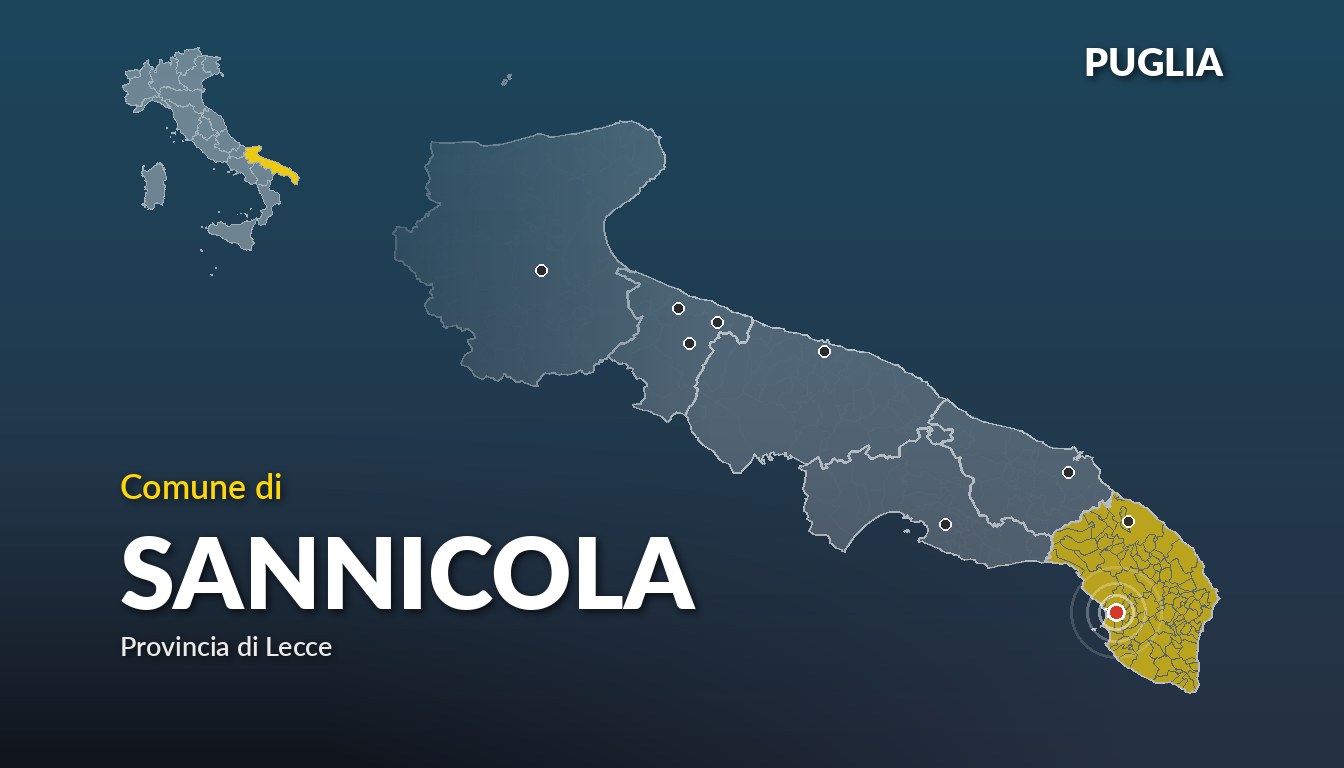 Cartina del Puglia con la posizione del comune di Sannicola, in provincia di Lecce