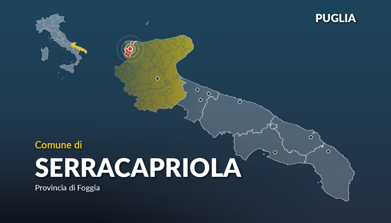 Cartina del Puglia con la posizione del comune di Serracapriola, in provincia di Foggia