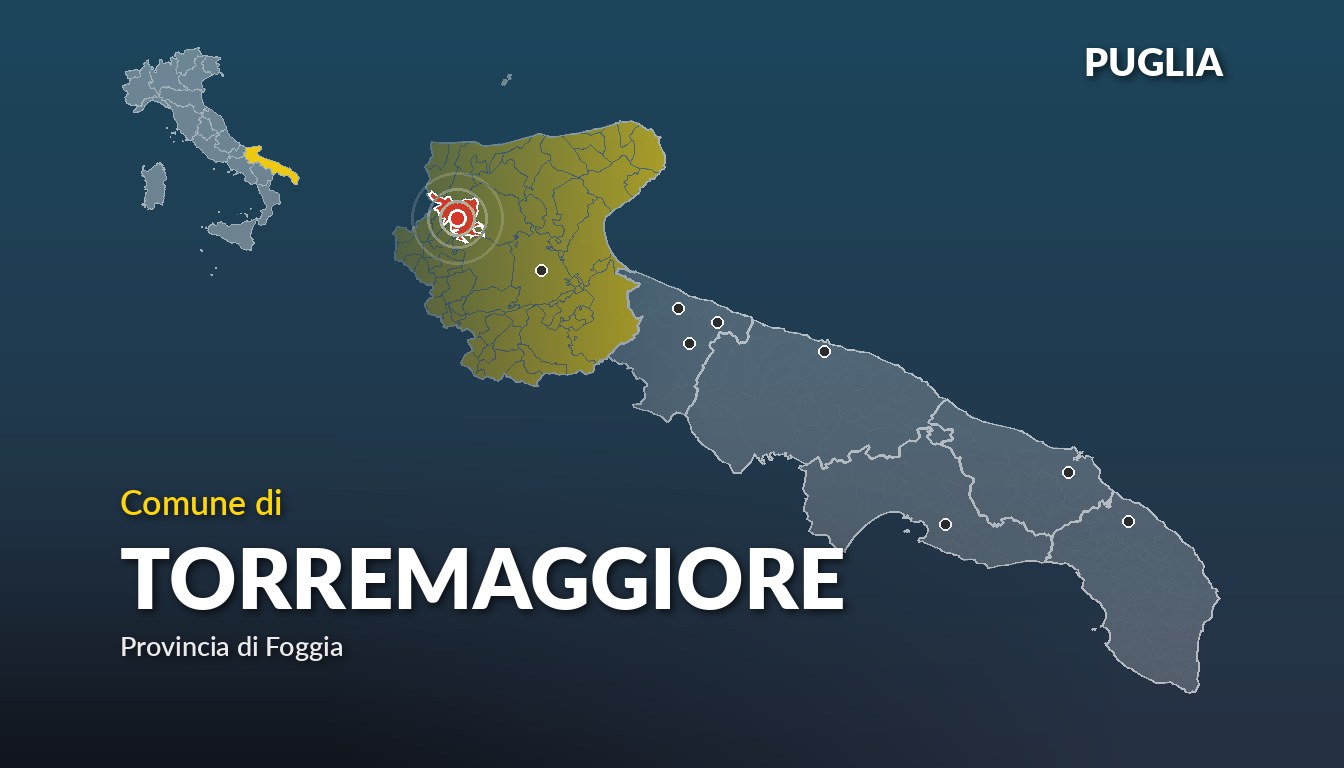 Cartina del Puglia con la posizione del comune di Torremaggiore, in provincia di Foggia