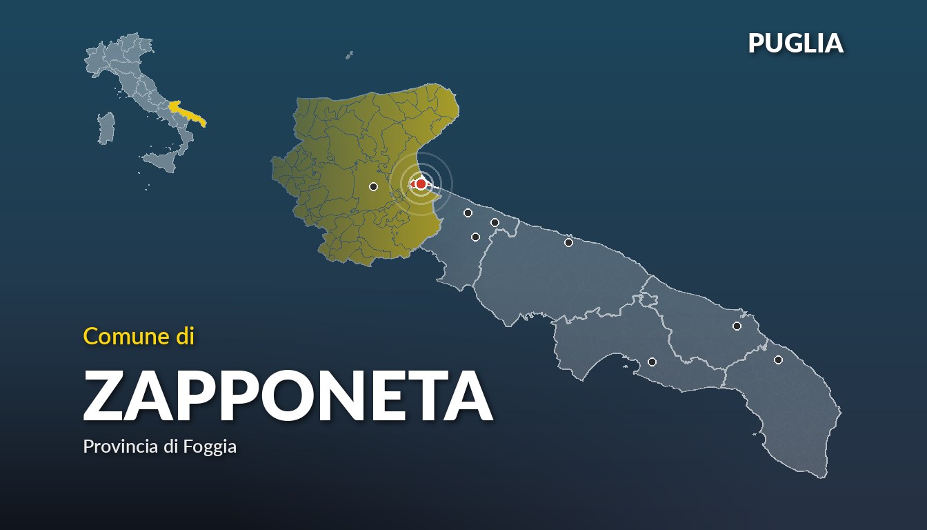 Cartina del Puglia con la posizione del comune di Zapponeta, in provincia di Foggia