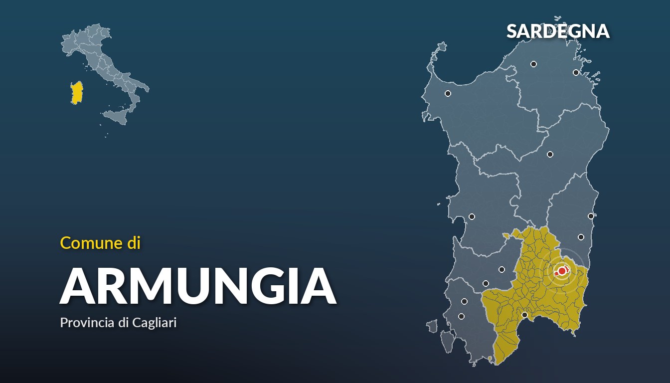 Cartina del Sardegna con la posizione del comune di Armungia, in provincia di Cagliari