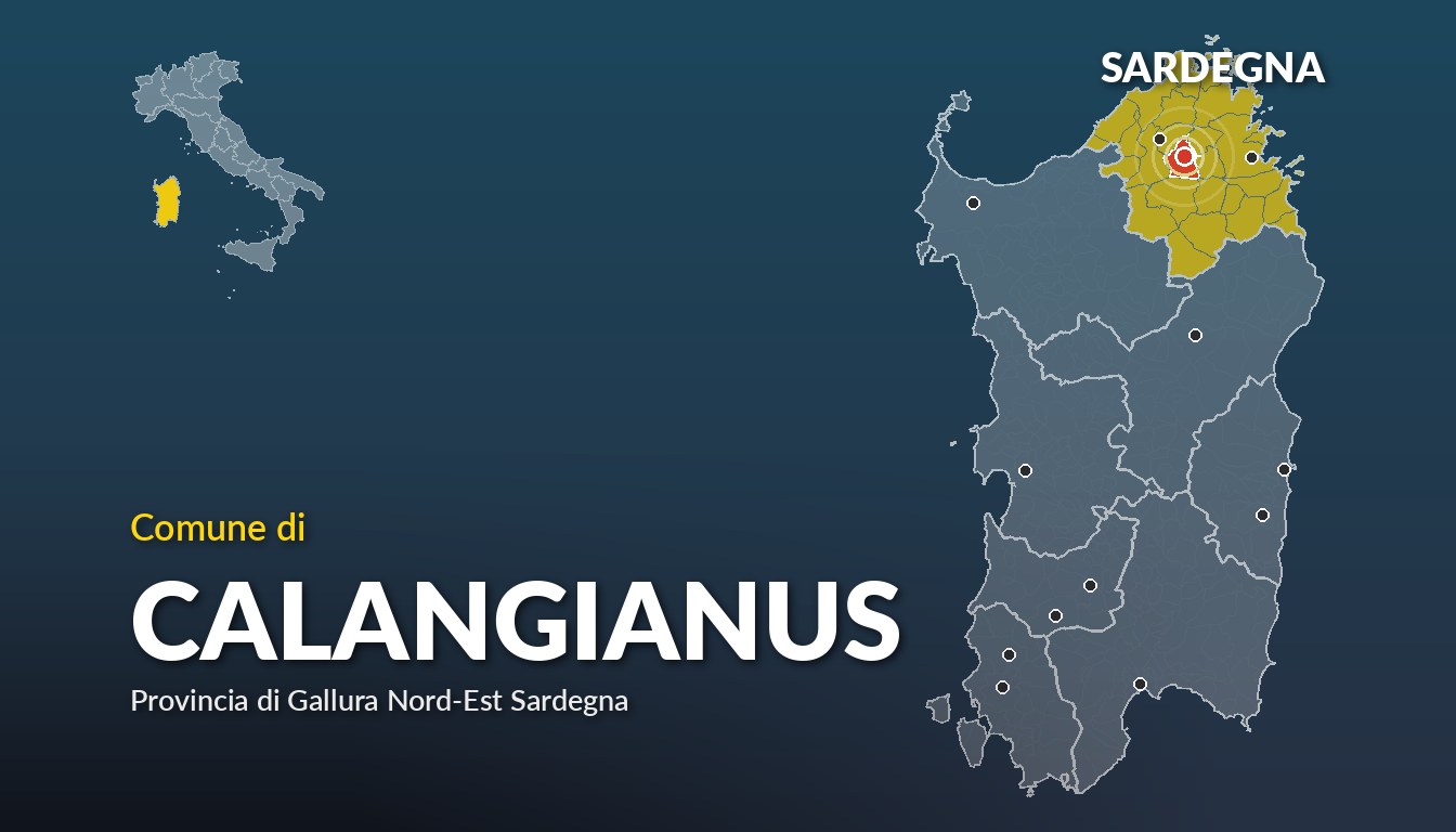 Cartina del Sardegna con la posizione del comune di Calangianus, in provincia di Gallura Nord-Est Sardegna