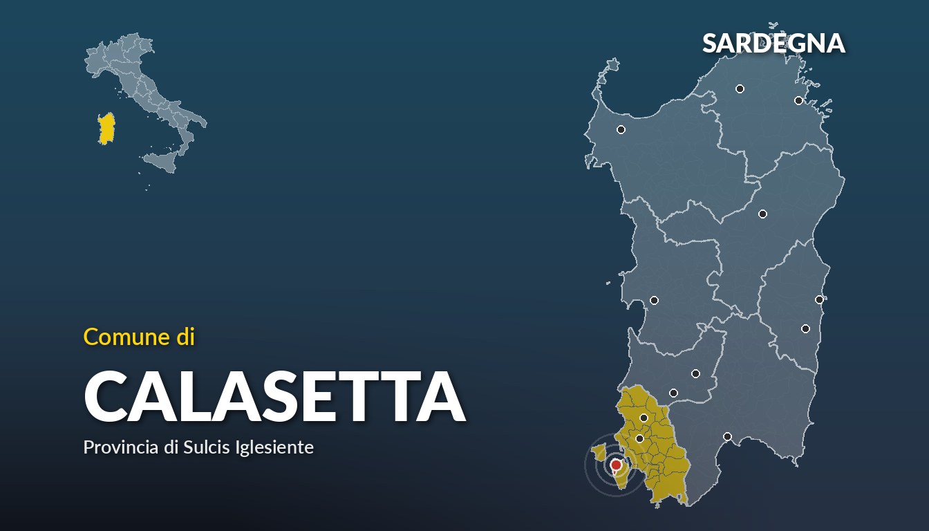 Cartina del Sardegna con la posizione del comune di Calasetta, in provincia di Sulcis Iglesiente
