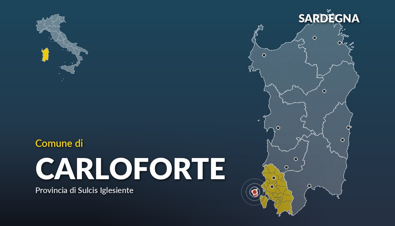 Cartina del Sardegna con la posizione del comune di Carloforte, in provincia di Sulcis Iglesiente