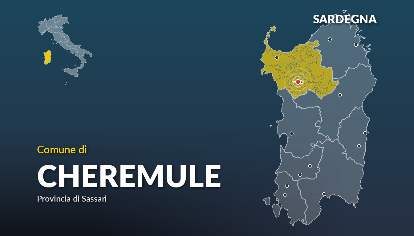 Cartina del Sardegna con la posizione del comune di Cheremule, in provincia di Sassari