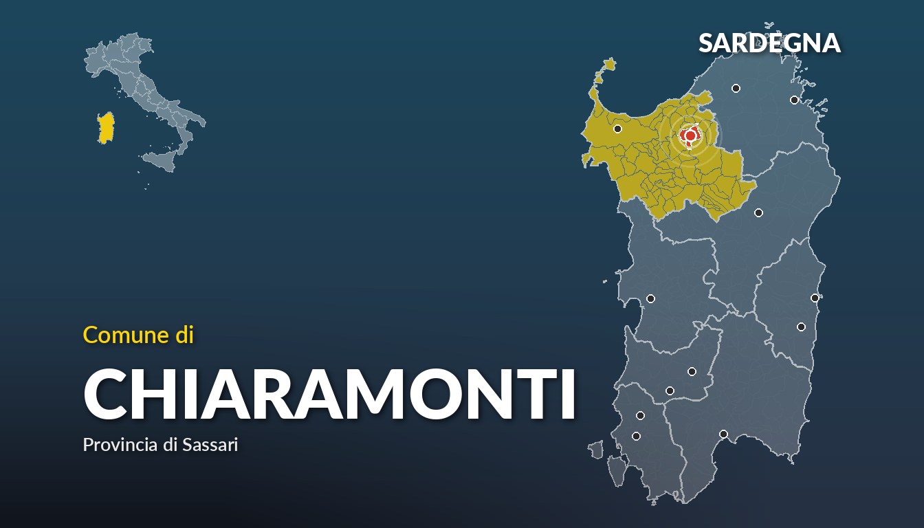 Cartina del Sardegna con la posizione del comune di Chiaramonti, in provincia di Sassari