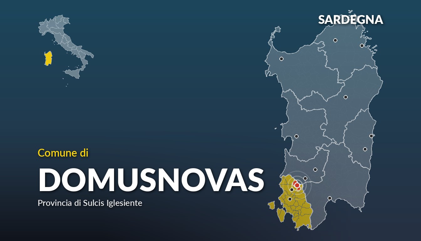 Cartina del Sardegna con la posizione del comune di Domusnovas, in provincia di Sulcis Iglesiente
