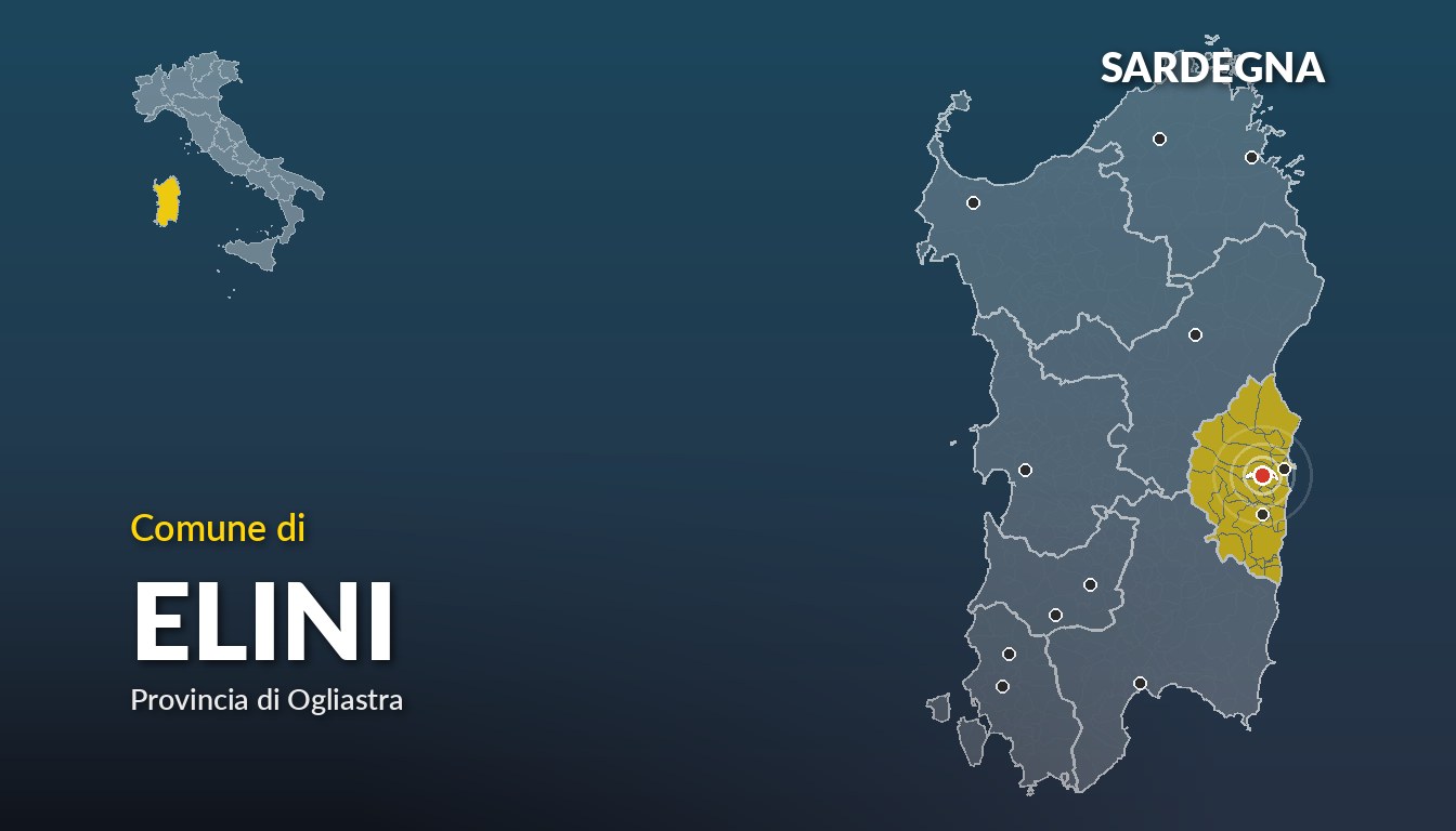 Cartina del Sardegna con la posizione del comune di Elini, in provincia di Ogliastra