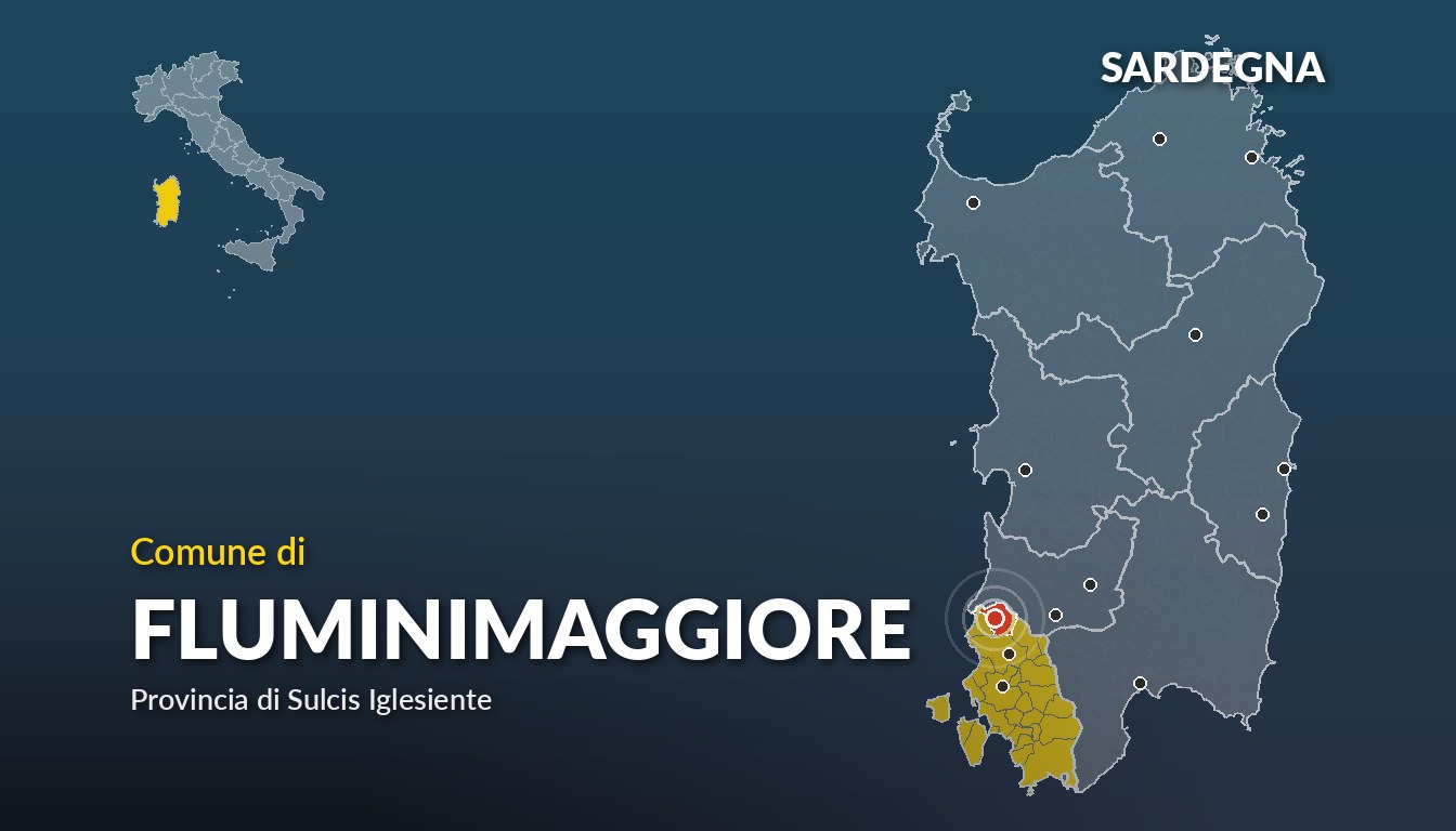 Cartina del Sardegna con la posizione del comune di Fluminimaggiore, in provincia di Sulcis Iglesiente