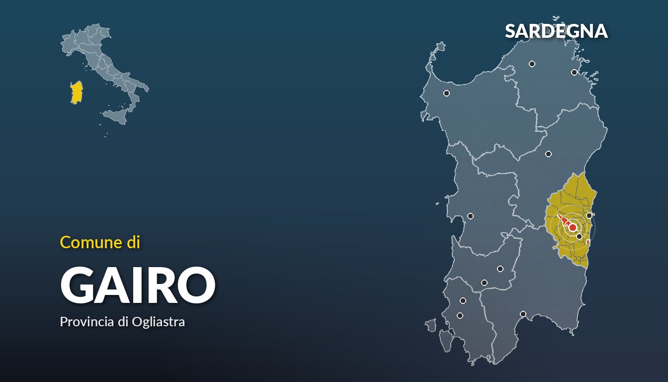 Cartina del Sardegna con la posizione del comune di Gairo, in provincia di Ogliastra