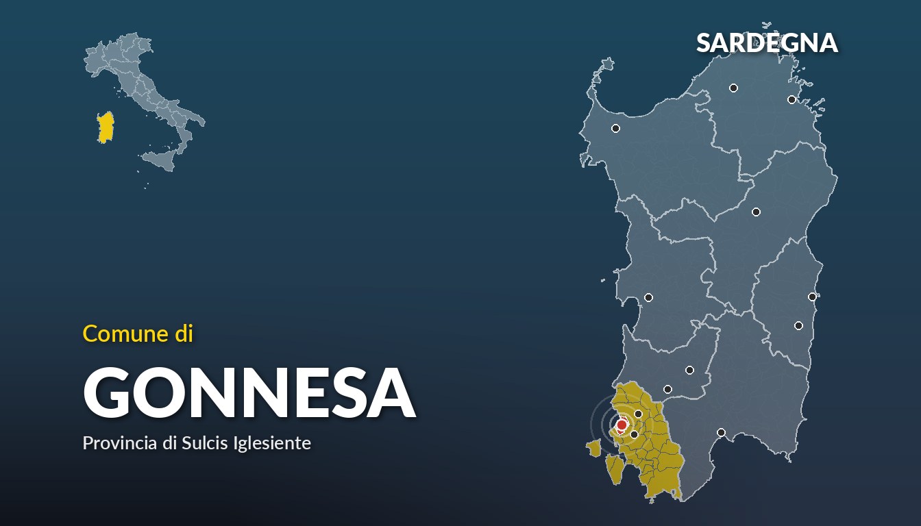Cartina del Sardegna con la posizione del comune di Gonnesa, in provincia di Sulcis Iglesiente
