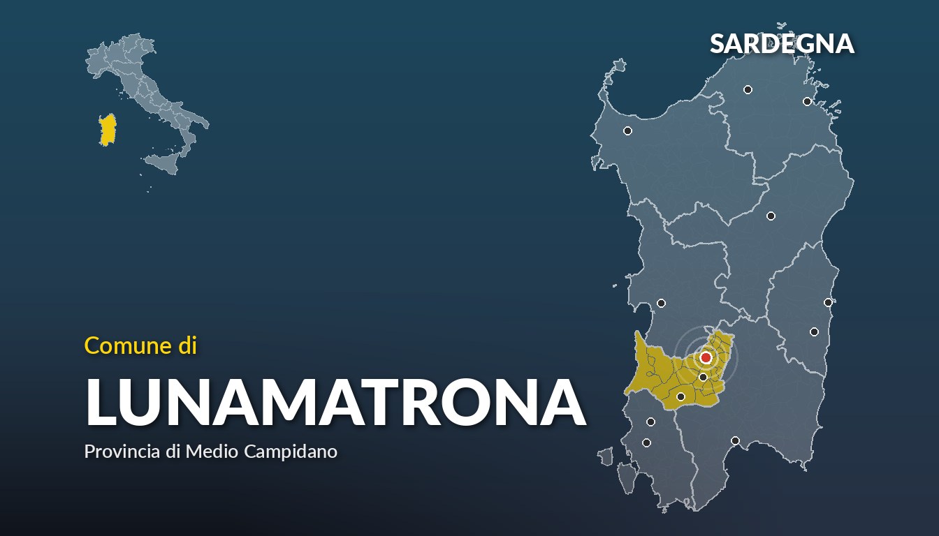 Cartina del Sardegna con la posizione del comune di Lunamatrona, in provincia di Medio Campidano