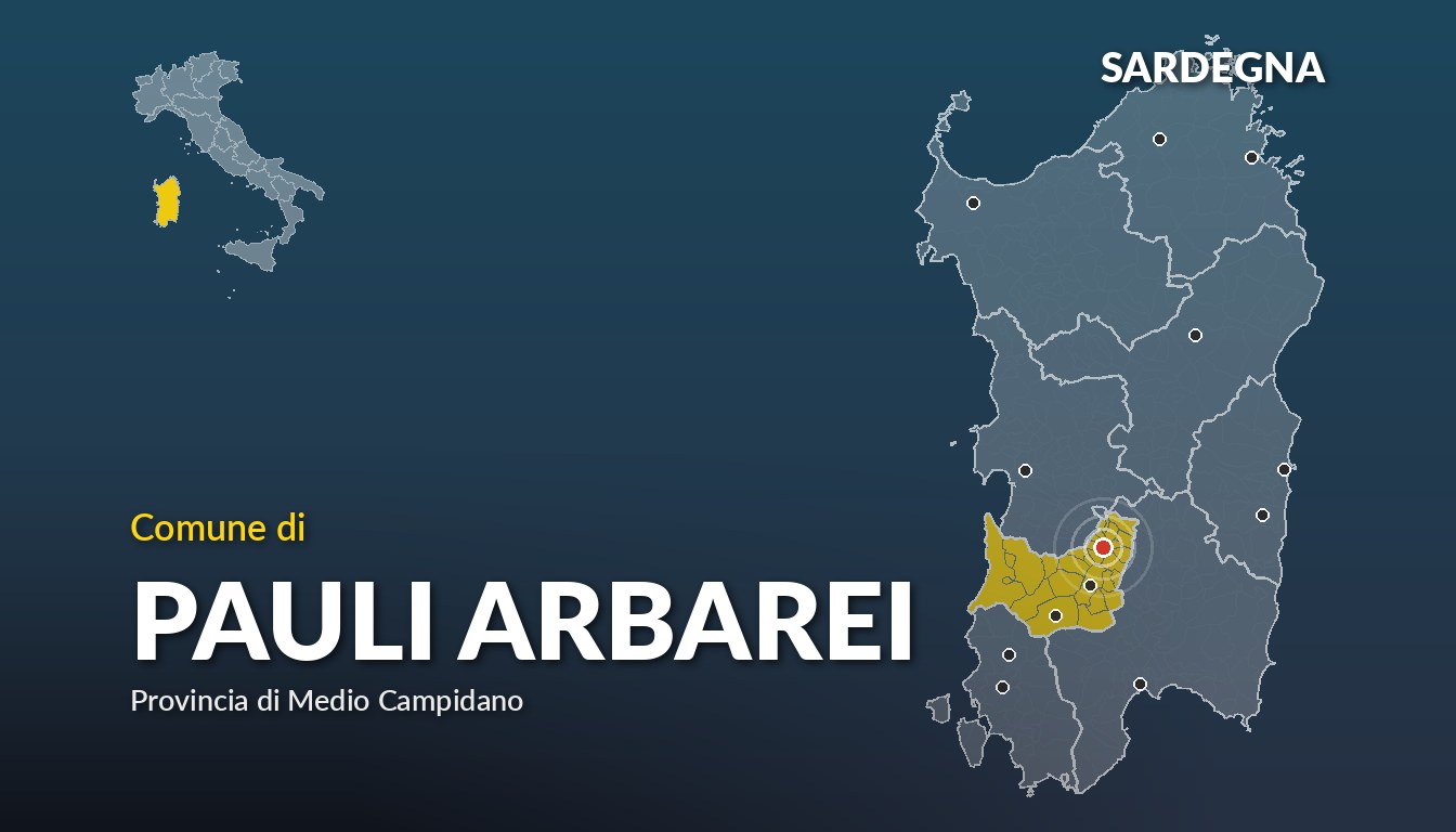 Cartina del Sardegna con la posizione del comune di Pauli Arbarei, in provincia di Medio Campidano