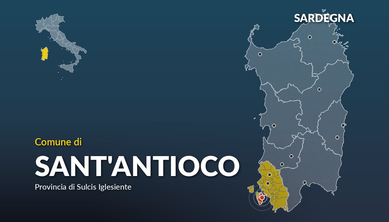 Cartina del Sardegna con la posizione del comune di Sant'Antioco, in provincia di Sulcis Iglesiente