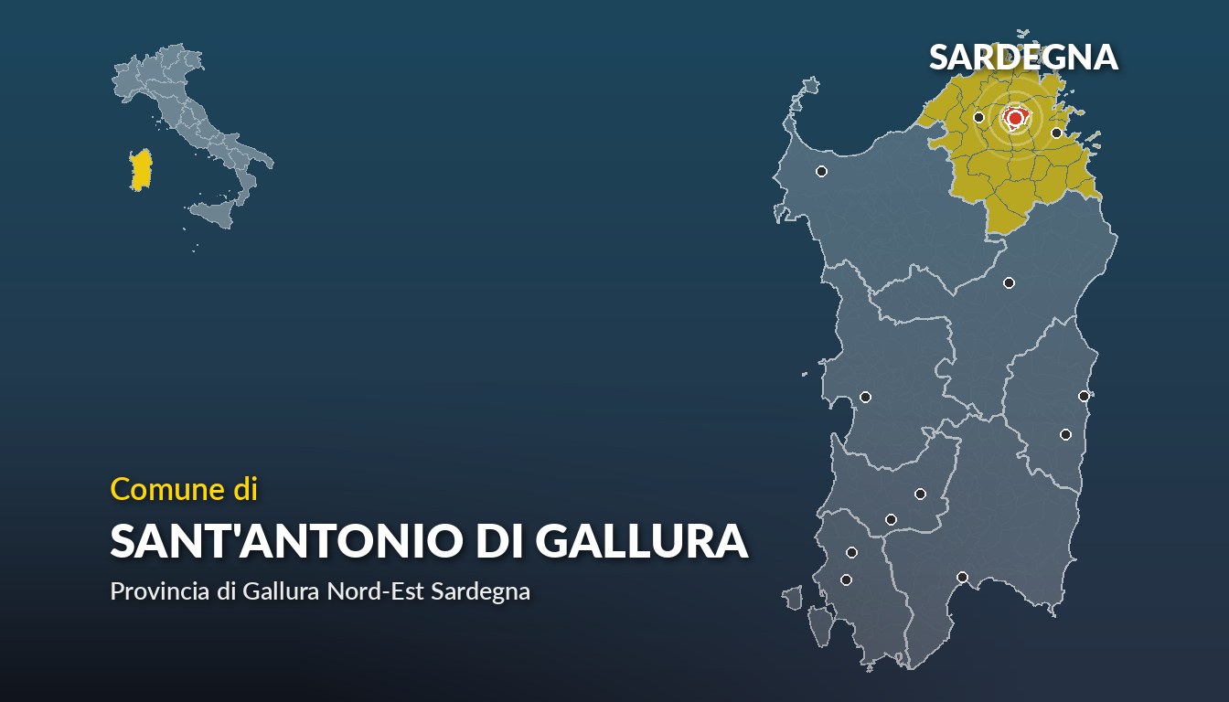 Cartina del Sardegna con la posizione del comune di Sant'Antonio di Gallura, in provincia di Gallura Nord-Est Sardegna