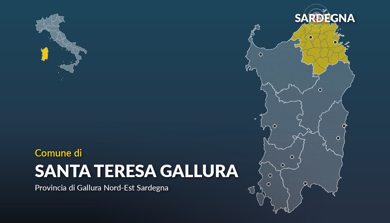 Cartina del Sardegna con la posizione del comune di Santa Teresa Gallura, in provincia di Gallura Nord-Est Sardegna