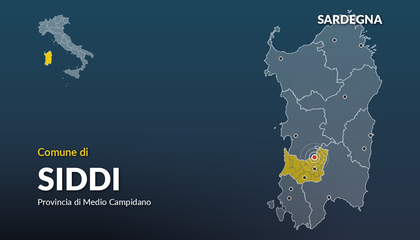 Cartina del Sardegna con la posizione del comune di Siddi, in provincia di Medio Campidano