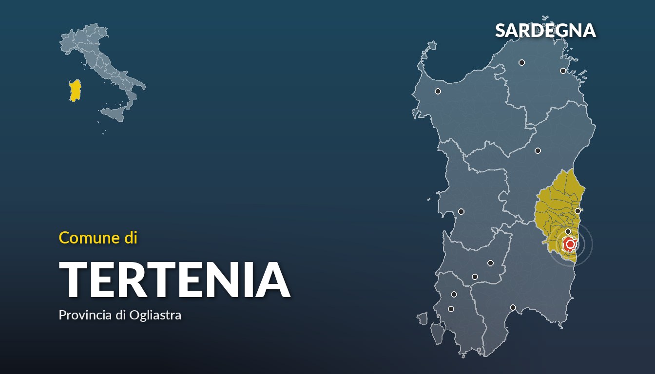 Cartina del Sardegna con la posizione del comune di Tertenia, in provincia di Ogliastra