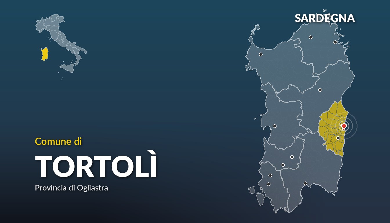 Cartina del Sardegna con la posizione del comune di Tortolì, in provincia di Ogliastra