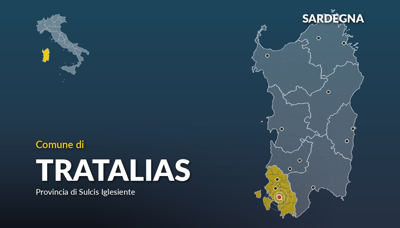 Cartina del Sardegna con la posizione del comune di Tratalias, in provincia di Sulcis Iglesiente