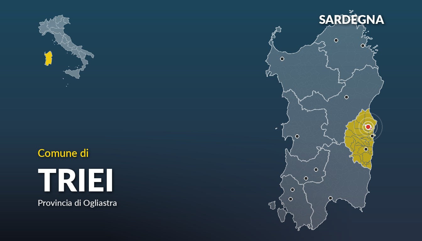 Cartina del Sardegna con la posizione del comune di Triei, in provincia di Ogliastra