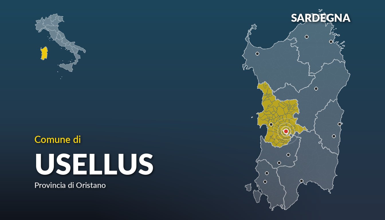 Cartina del Sardegna con la posizione del comune di Usellus, in provincia di Oristano