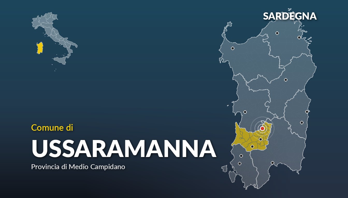 Cartina del Sardegna con la posizione del comune di Ussaramanna, in provincia di Medio Campidano