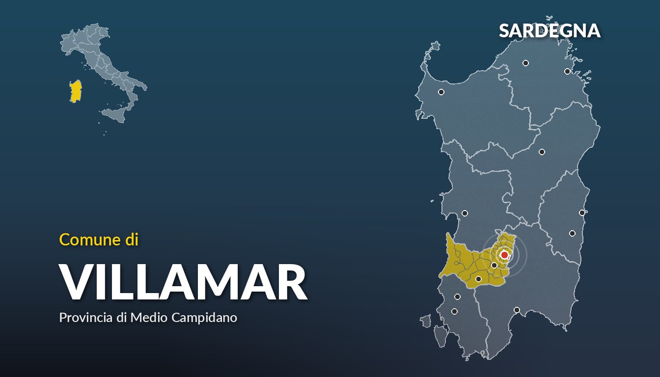 Cartina del Sardegna con la posizione del comune di Villamar, in provincia di Medio Campidano