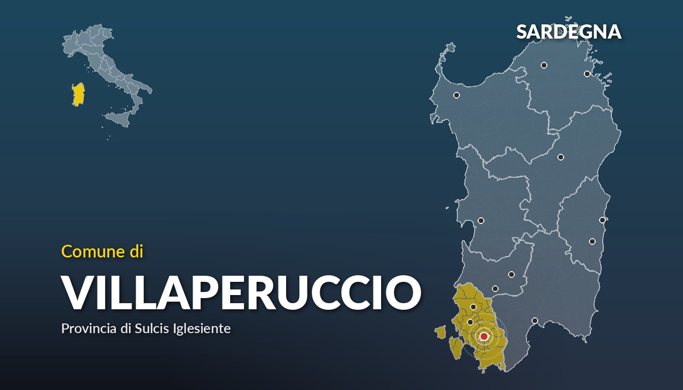 Cartina del Sardegna con la posizione del comune di Villaperuccio, in provincia di Sulcis Iglesiente