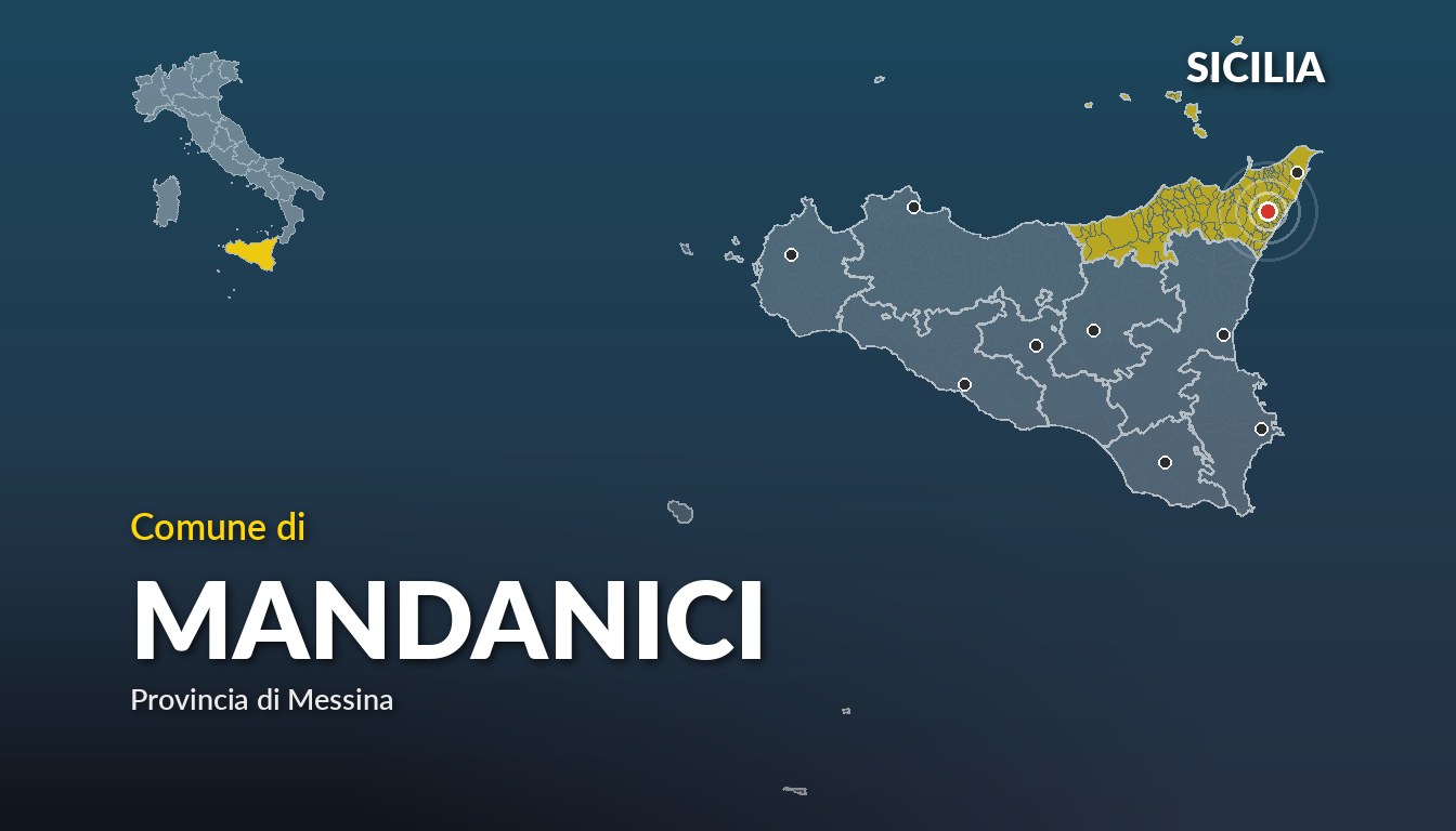 Cartina del Sicilia con la posizione del comune di Mandanici, in provincia di Messina