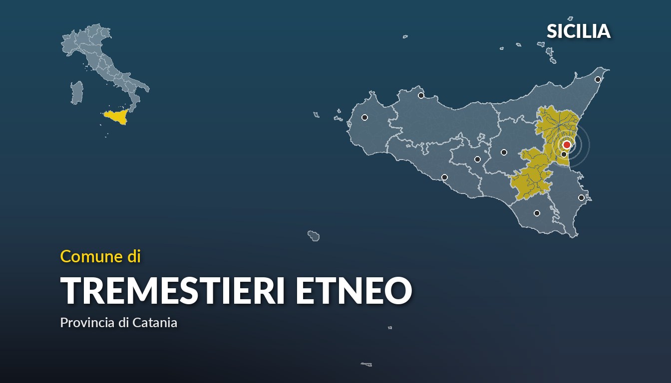 Cartina del Sicilia con la posizione del comune di Tremestieri Etneo, in provincia di Catania