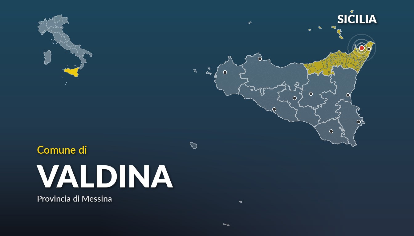 Cartina del Sicilia con la posizione del comune di Valdina, in provincia di Messina