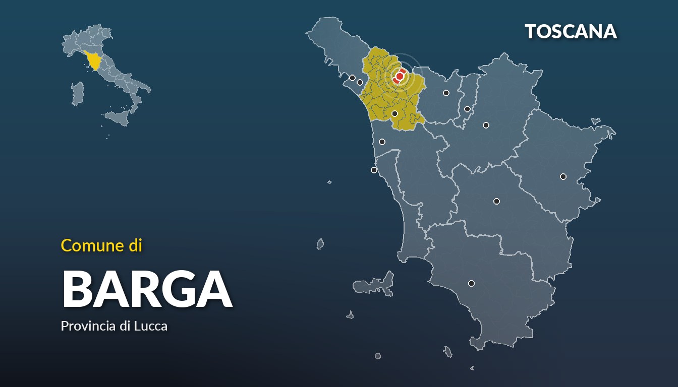 Cartina del Toscana con la posizione del comune di Barga, in provincia di Lucca