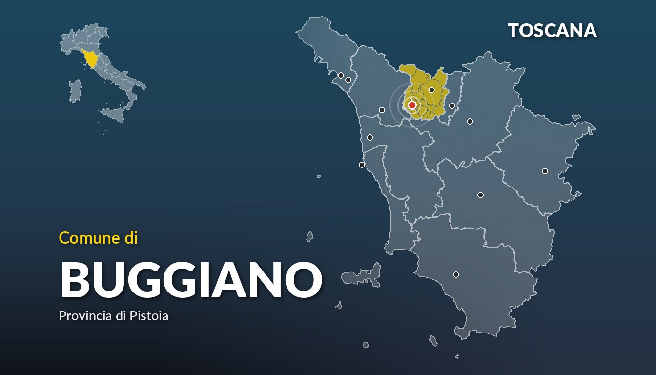 Cartina del Toscana con la posizione del comune di Buggiano, in provincia di Pistoia