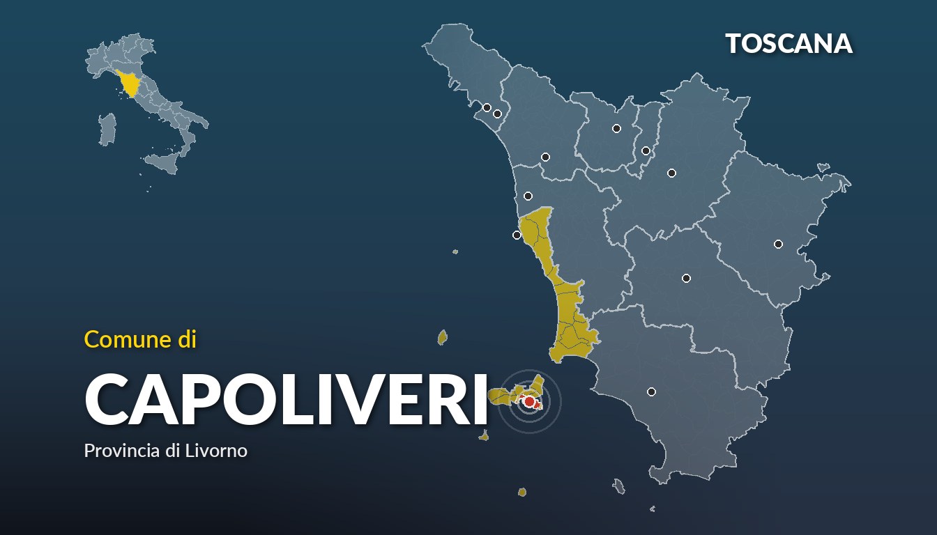 Cartina del Toscana con la posizione del comune di Capoliveri, in provincia di Livorno