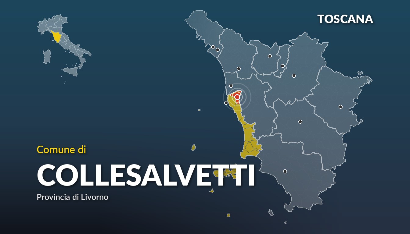 Cartina del Toscana con la posizione del comune di Collesalvetti, in provincia di Livorno
