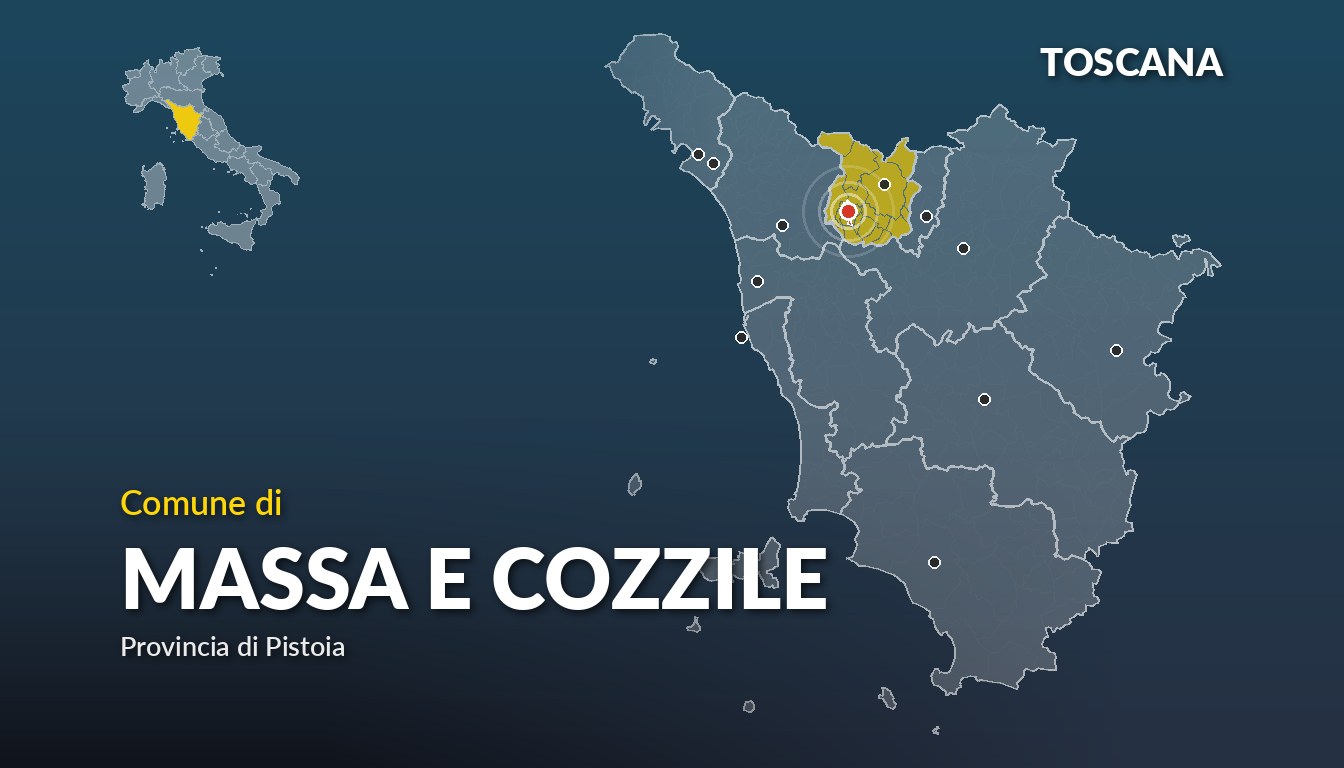 Cartina del Toscana con la posizione del comune di Massa e Cozzile, in provincia di Pistoia