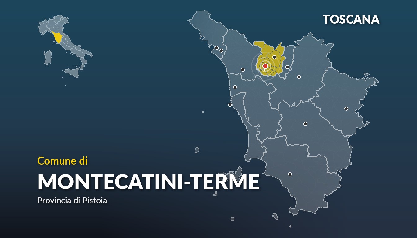 Cartina del Toscana con la posizione del comune di Montecatini-Terme, in provincia di Pistoia