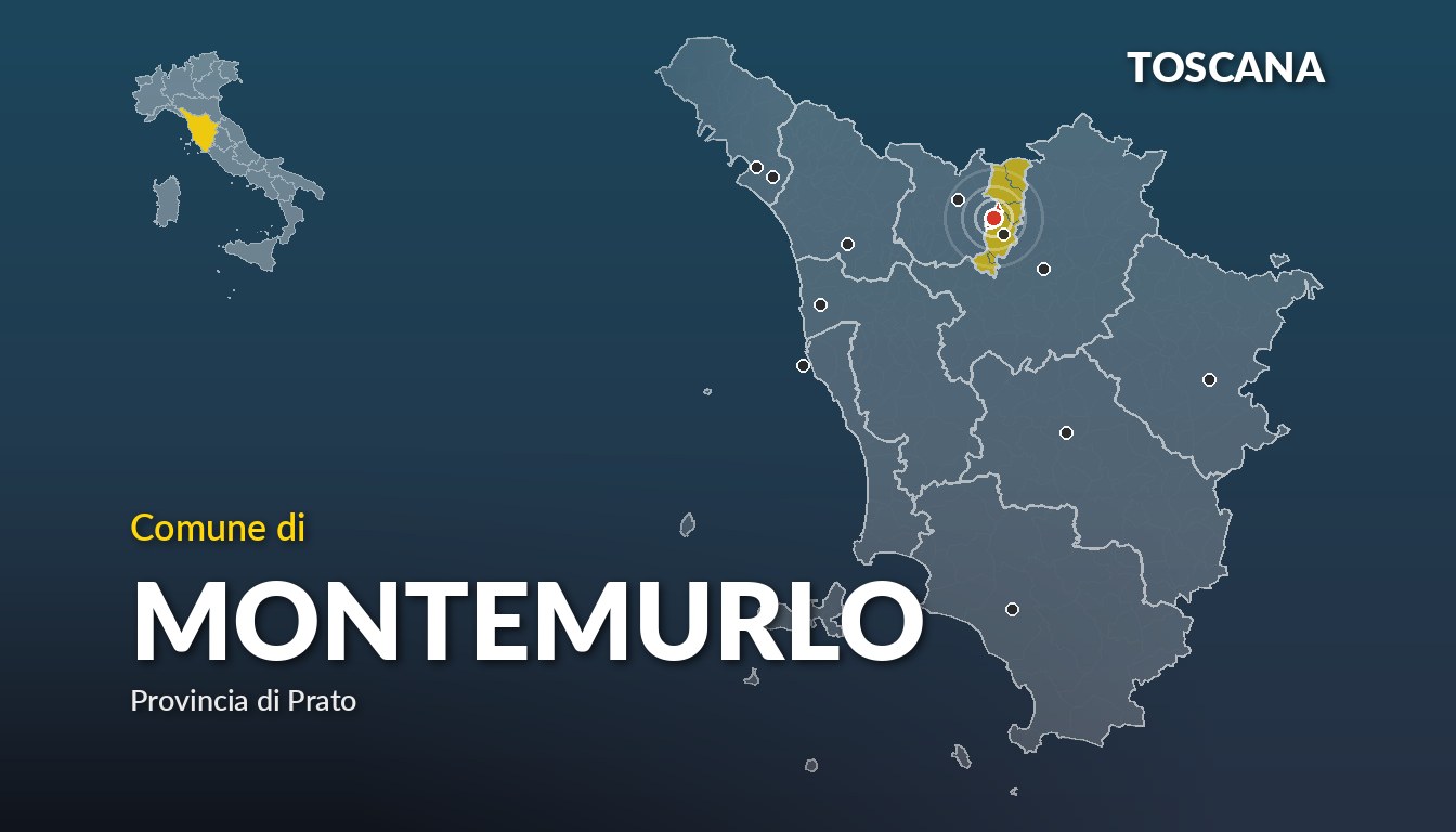Cartina del Toscana con la posizione del comune di Montemurlo, in provincia di Prato