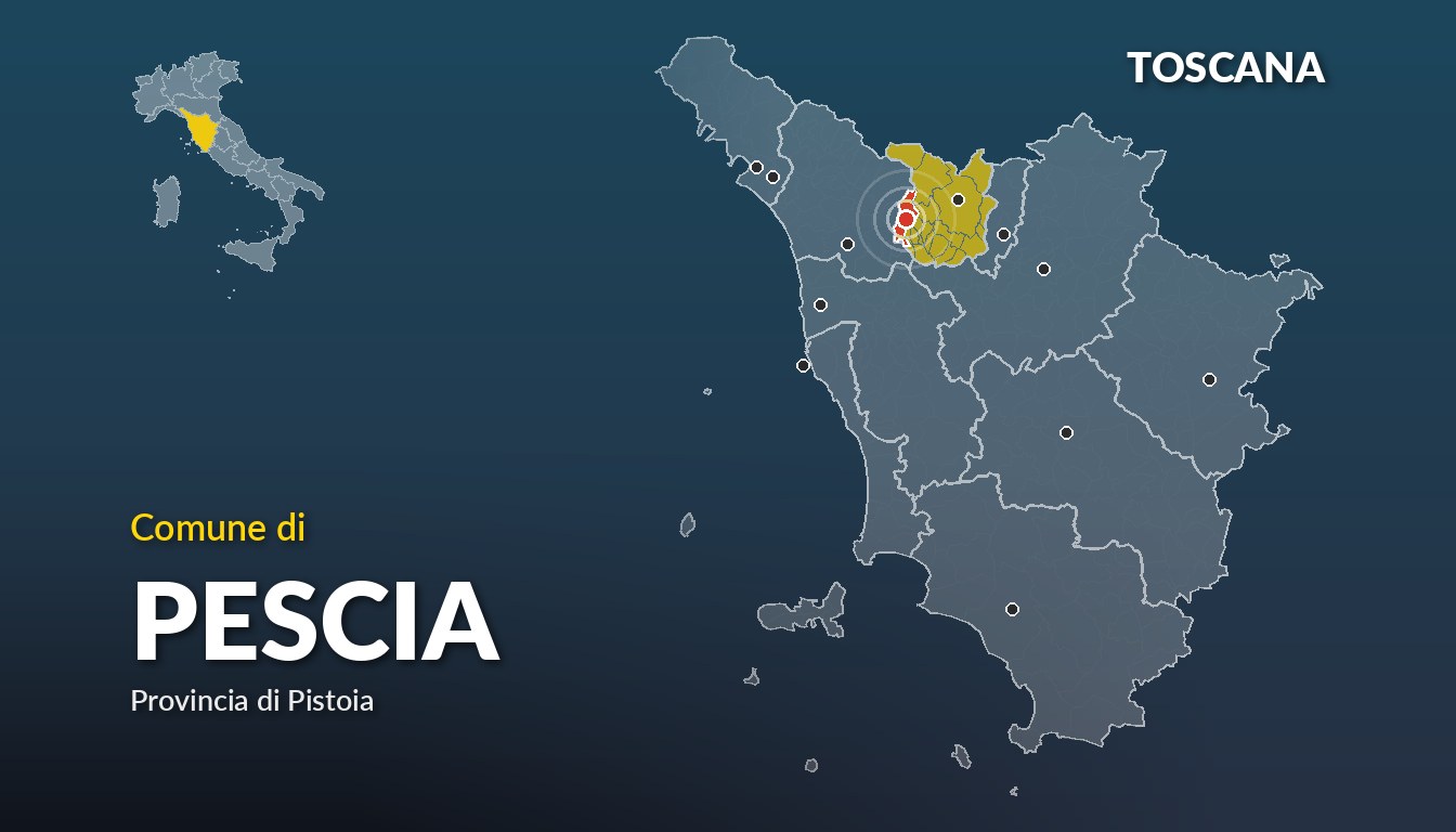 Cartina del Toscana con la posizione del comune di Pescia, in provincia di Pistoia
