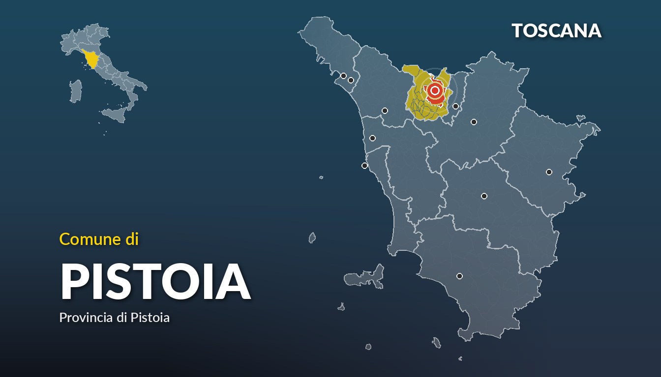 Cartina del Toscana con la posizione del comune di Pistoia, in provincia di Pistoia