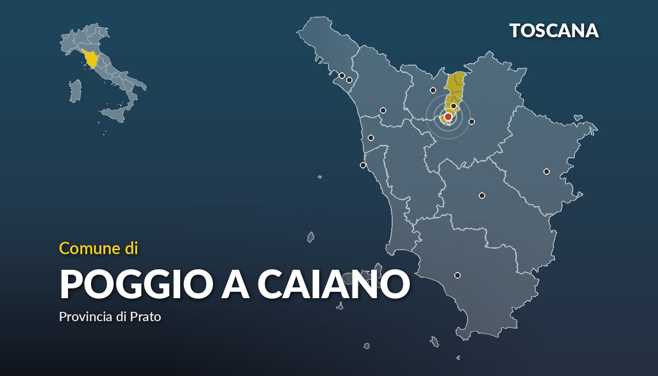 Cartina del Toscana con la posizione del comune di Poggio a Caiano, in provincia di Prato