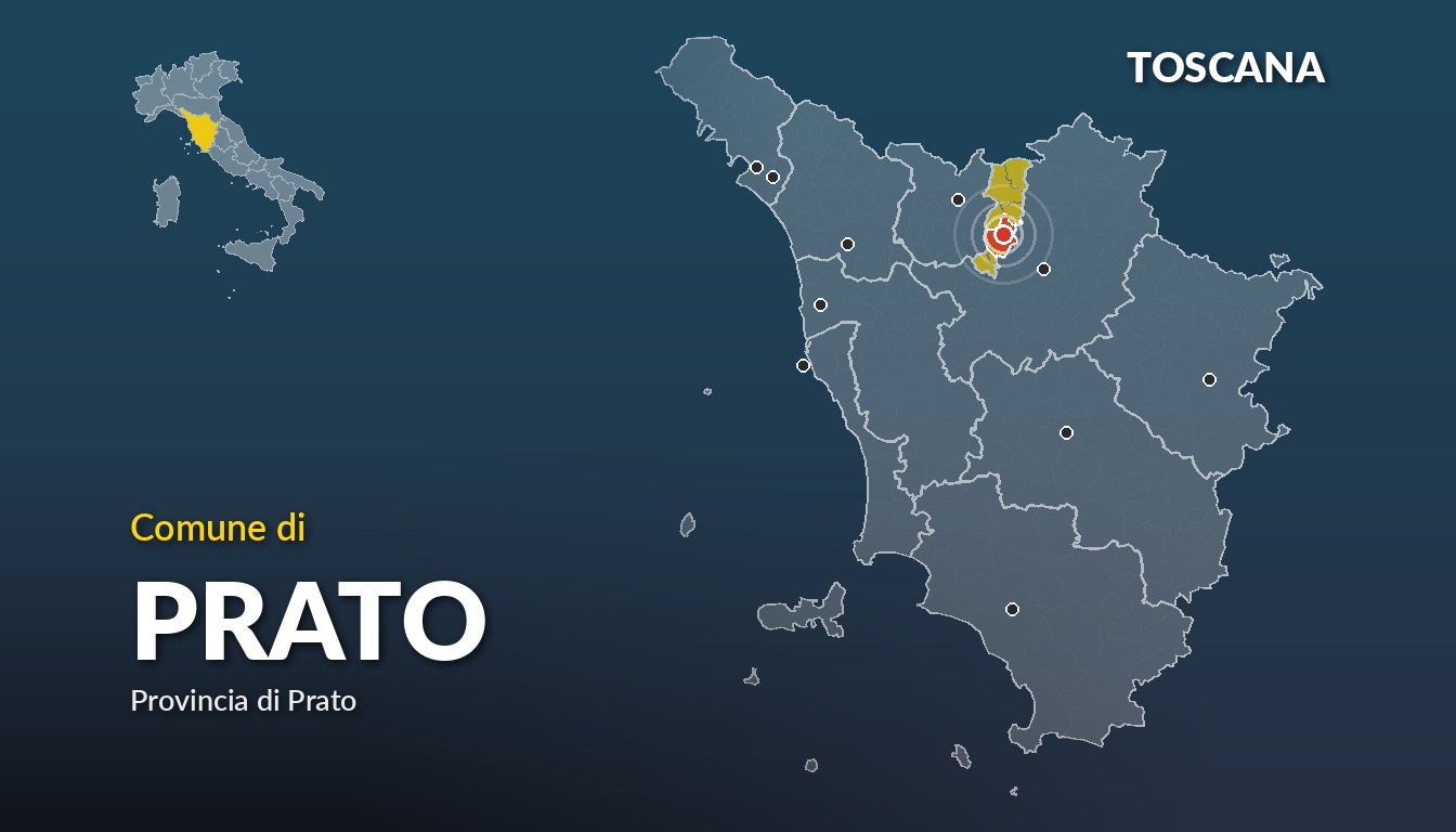 Cartina del Toscana con la posizione del comune di Prato, in provincia di Prato