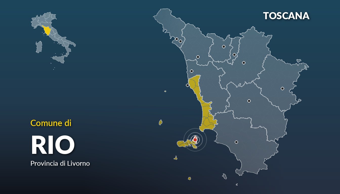 Cartina del Toscana con la posizione del comune di Rio, in provincia di Livorno