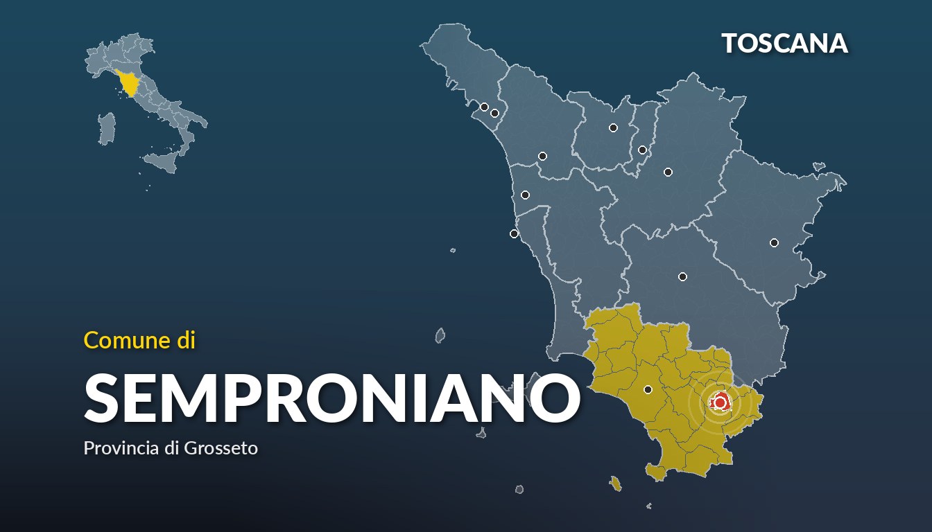Cartina del Toscana con la posizione del comune di Semproniano, in provincia di Grosseto