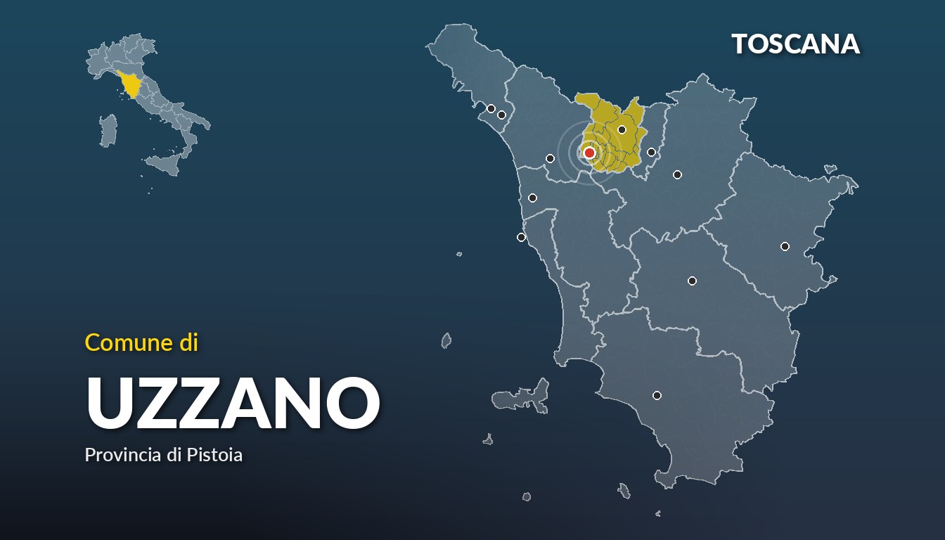 Cartina del Toscana con la posizione del comune di Uzzano, in provincia di Pistoia